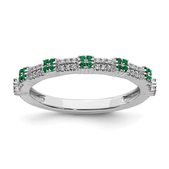 Sterling Silver Stackable Expressions Created Emerald & Diamond Ring | QSK2152