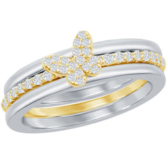 Classic Women's Two Tone Pave CZ Butterfly Ring - W-2856