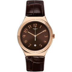 Swatch Men's Watch - Irony Harmonieuse Quartz Dark Brown Dial Leather Strap | YWG406