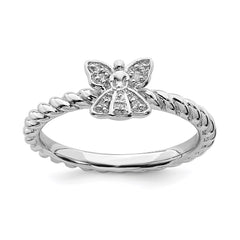 Sterling Silver Stackable Expressions Polished Diamond Angel Ring | QSK1844
