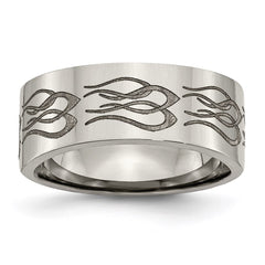 Titanium Flat 8mm Laser Design Polished Band | TB3T