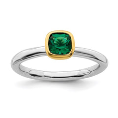 Sterling Silver Stackable Expressions w/Gold-plated Cr. Emerald Ring | QSK1891