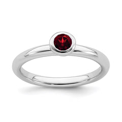 Sterling Silver Stackable Expressions Low 4mm Round Garnet Ring | QSK496