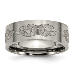 Titanium Flat 8mm Laser Design Brushed Band | TB33S