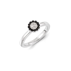 Sterling Silver Rhodium Plated Blk & Wte Diamond Round Stackable Ring  | QSK1072