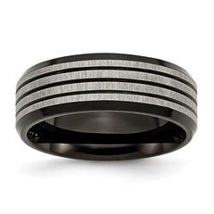 Titanium Striped 8mm Black IP-plated Brushed/Polished Band | TB309