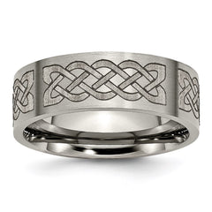 Titanium Flat 8mm Laser Design Brushed Band | TB33F