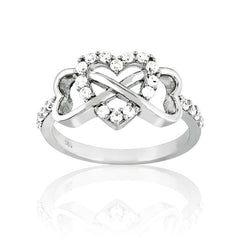 Sterling Silver Center Heart and Heart Infinity Ring - W-9714