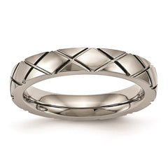Titanium Polished Criss Cross Grooved Ring | TB484