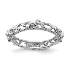Sterling Silver Stackable Expressions Rhodium-plate Patterned Elephant Ring | QSK2043