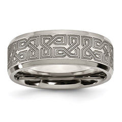 Titanium Beveled Edge 8mm Laser Design Brushed & Polished Band | TB115E