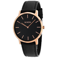 Nixon Men's Watch - Porter Quartz Rose Gold Case Black Dial Leather Strap | A1058-1098