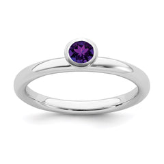 Sterling Silver Stackable Expressions High 4mm Round Amethyst Ring | QSK459