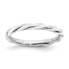 Sterling Silver Stackable Expressions Twisted White Enameled Ring | QSK553