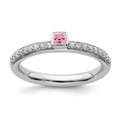 Sterling Silver Stackable Expressions Pink Tourmaline & Diamond Ring | QSK2145