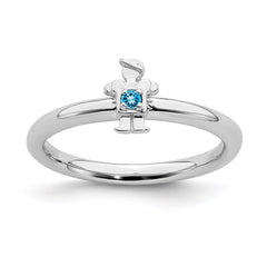 Sterling Silver Stackable Expressions Rhodium Blue Topaz Boy Ring | QSK1922