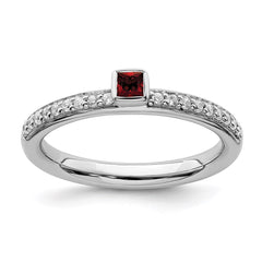 Sterling Silver Stackable Expressions Garnet & Diamond Ring | QSK2136