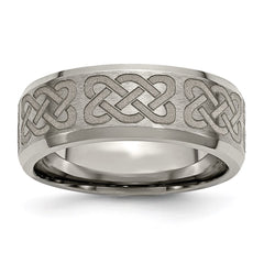 Titanium Beveled Edge 8mm Laser Design Brushed & Polished Band | TB115B