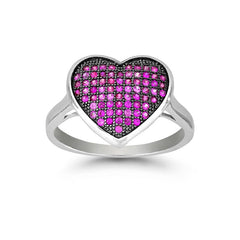 Sterling Silver Black Rhodium Pink CZ Heart Ring - W-9876