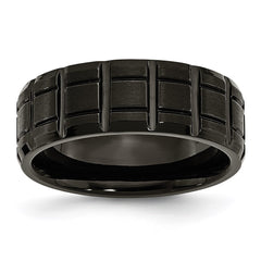 Titanium Notched Black IP-plated 8mm Brushed and Polished Band | TB354