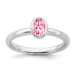 Sterling Silver Stackable Expressions Oval Pink Tourmaline Ring | QSK443