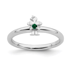 Sterling Silver Stackable Expressions Rhodium Cr. Emerald Girl Ring | QSK1927