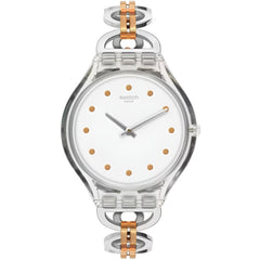 Swatch Women's Watch - Skin Skinring Quartz White Dial Two Tone Bracelet | SVOK102G