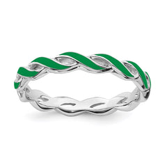 Sterling Silver Stackable Expressions Green Enamel Ring | QSK1511