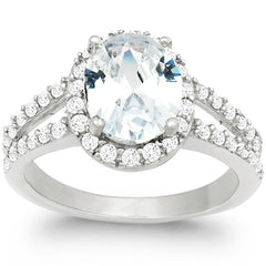 Classic Women's Silver Large CZ Engagement Ring - W-9891