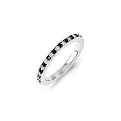 Sterling Silver Rhodium Plated Black & White Diamond Stackable Ring | QSK1077