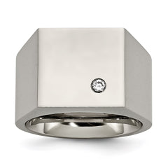 Titanium Polished CZ Signet Ring | TB426