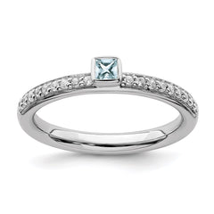 Sterling Silver Stackable Expressions Aquamarine & Diamond Ring | QSK2138