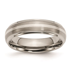 Titanium Ridged Edge Sterling Silver Inlay 6mm Brushed/Polished Band | TB82