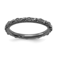 Sterling Silver Stackable Expressions Ruthenium Polished Flower Ring | QSK2060