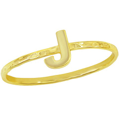 Classic Unisex Gold Tone J Initial Hammered Ring - W-2825
