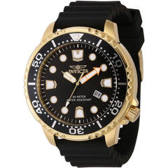 Invicta Men's Watch - Pro Diver Yellow Gold Case Black Dial Silicone Strap | 44833