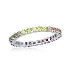 Sterling Silver Rainbow CZ 2mm Eternity Band Ring - W-2139