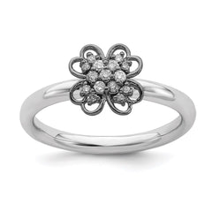 Sterling Silver & Black-plated Stackable Expressions Diamond Flower Ring | QSK1661