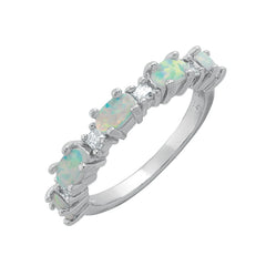 Sterling Silver Clear CZ & White Opal Ring - W-7673