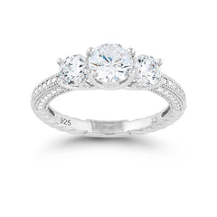 Sterling Silver Triple Round CZ Micro Pave Band Ring - W-9316
