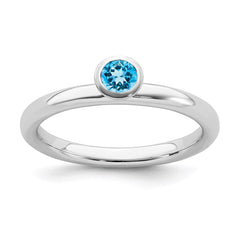 Sterling Silver Stackable Expressions High 4mm Round Blue Topaz Ring | QSK469