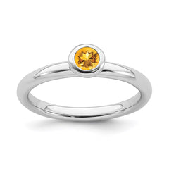 Sterling Silver Stackable Expressions Low 4mm Round Citrine Ring | QSK506