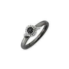 Sterling Silver Stackable Expressions Polished Black & White Dia Ring | QSK655