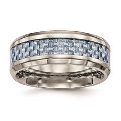 Titanium Polished Blue Carbon Fiber Inlay Ring | TB463