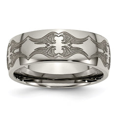 Titanium 8mm Laser Design Polished Band | TB2A