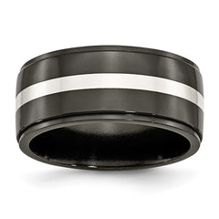 Titanium Black Ti with Sterling Silver Inlay 10mm Polished Band | TB288