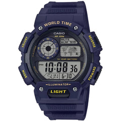 Casio Men's Watch - Black and Grey Digital Dial Blue Resin Strap Alarm | AE-1400WH-2A