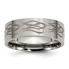 Titanium Flat 8mm Laser Design Brushed Band | TB33T