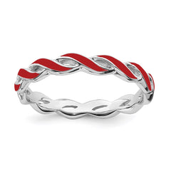 Sterling Silver Stackable Expressions Red Enamel Ring | QSK1509