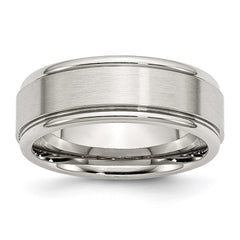 Stainless Steel Ridged Edge 8mm Brushed and Polished Band | SR90